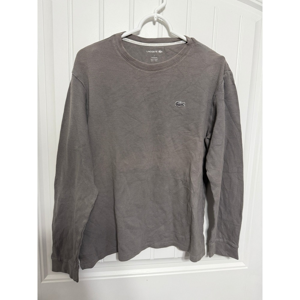 Lacoste Sleepwear Top Mens Large Grey Waffle Knit Long Sleeve Logo Thermal Shirt
